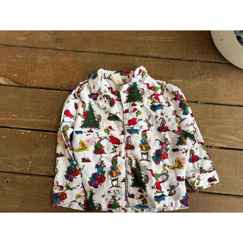 Pottery Barn Kids 6 The Grinch button front pajama shirt